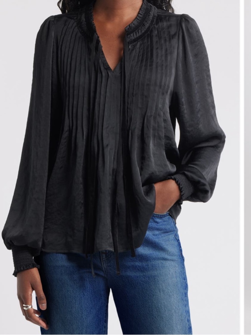 Treasure & Bond black long sleeve satin top size medium